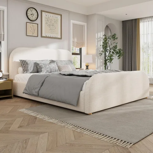 Vista 11 de Merax Marco de cama tamaño Queen, cama de plataforma tapizada de lino con cabecero y estribo de 44 pulgadas de alto, base de madera maciza, diseño