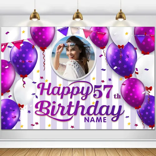 Vista 119 de Cartel decorativo personalizado de feliz cumpleaños número 100, personalización disponible, morado, tamaño grande - Fotos y nombres personalizados