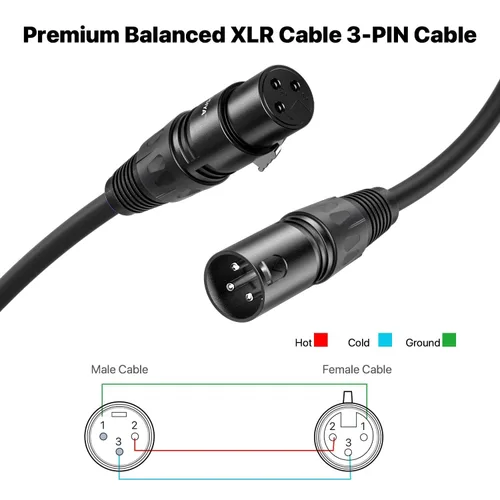 Vista 5 de Cable XLR de 1.5 pies, 6 unidades, cables de micrófono, cable de altavoz de micrófono equilibrado de alta calidad con cable XLR macho a hembra DMX