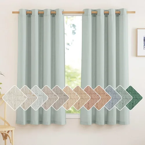 Vista 144 de NICETOWN - Cortinas de lino angora para ventana de cocina sobre el fregadero, con ojales, lino grueso angora, tratamientos cortos para ventanas