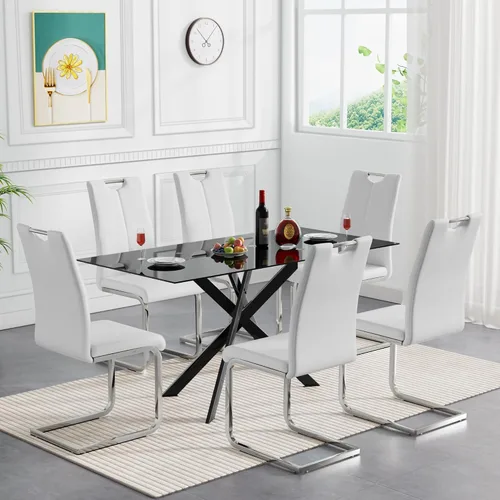 Vista 63 de HomVent Juego de mesa de comedor redonda de vidrio de 3 piezas, juego de mesa de cocina de vidrio redondo para 2 personas con 2 sillas de comedor