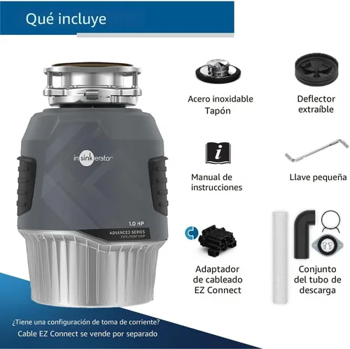 Vista 8 de InSinkErator EVOLUTION 1 HP 1 CV, Serie Avanzada de Triturador de Residuos Alimenticios con Alimentación Continua, Gris