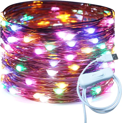 Vista 17 de RUICHEN Alambre de cobre de 33 pies, 100 luces LED USB con interruptor de encendido/apagado, verde
