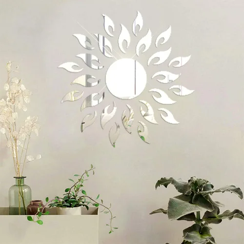 Vista 5 de Calcomanías de pared de espejo de girasol, redondas acrílicas autoadhesivas para bricolaje, decoración del hogar para sala de estar, dormitorio