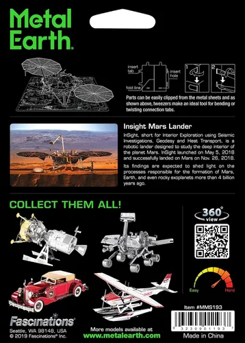 Vista 2 de Metal Earth Fascinations Insight Mars Lander 3D Kit de modelo de metal con pinzas