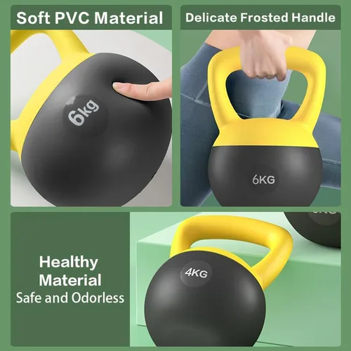 Vista 6 de Pesa rusa suave de 5 libras, 10 libras, 20 libras, pesas rusas de entrenamiento de fuerza para mujeres, campana de hervidor con relleno de arena