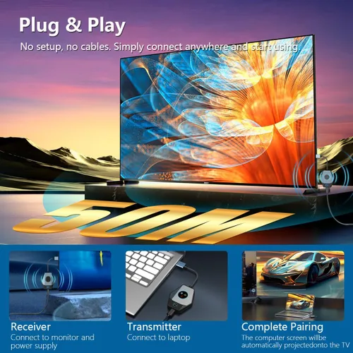 Vista 3 de Transmisor y receptor HDMI inalámbrico, kit de extensor inalámbrico HDMI 4K, 2.4G/5G, Plug & Play, no necesita aplicación/Bluetooth, 328 pies/328.1