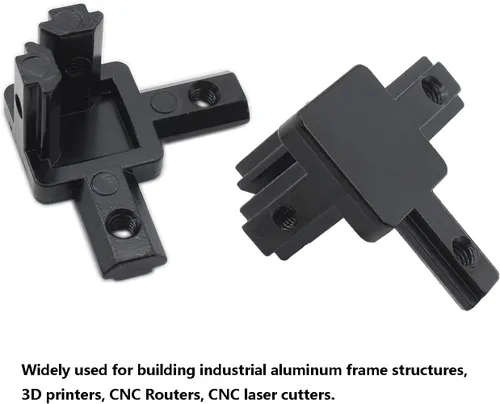 Vista 5 de 4 conectores de perfil de aluminio negro, serie 20, soporte de esquina de extremo de 3 vías, conector sólido con tornillo M4 para ranura en T