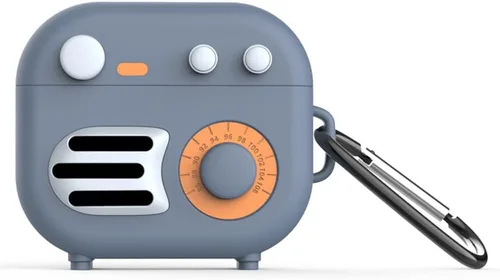 Vista 8 de KAIJIA - Bonita funda para Apple AirPods 3ª generación 2021 con llavero, divertido diseño de radio retro de dibujos animados en 3D, funda protectora