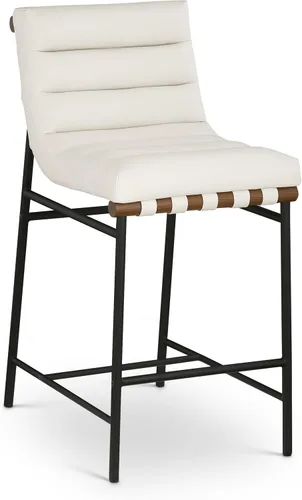 Vista 10 de Meridian Furniture 846Black-C Burke Collection Modern Taburete de bar contemporáneo con cuero vegano negro suave, marco de metal negro mate