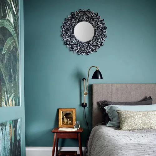 Vista 3 de BHDecor Espejo para decoración de pared para el hogar, marco tallado con láser de varias capas, elegante mandala de madera para colgar, paneles