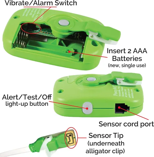 Vista 3 de Wet-Stop3 Bedwetting Enuresis Alarma con sonido fuerte y vibración, Para varones y mujeres, Solución para incontinencia, W103, Verde, 1