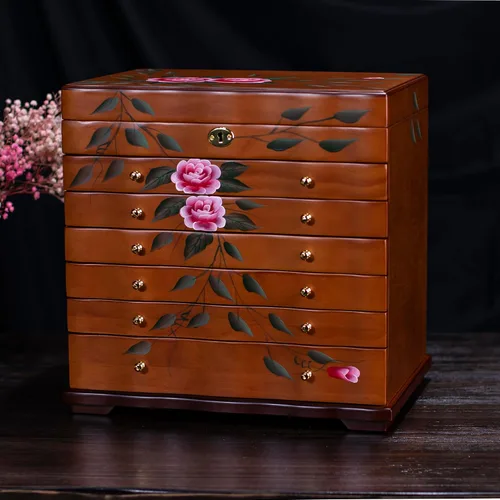 Vista 12 de Joyero de madera, joyeros para mujer, caja grande para joyas y organizadores con colgador de collares, organizador de joyas, organizador de joyas