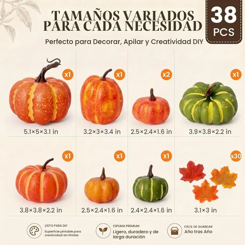 Vista 2 de FUTUREPLUSX - 38 calabazas falsas para decoración de otoño
