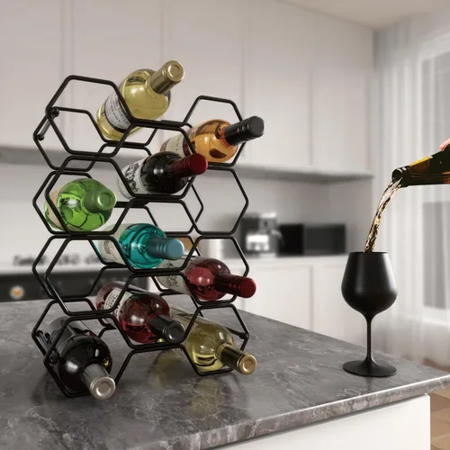 Vista 6 de Buruis Estante de vino para encimera, soporte de vino de metal para 14 Negro
