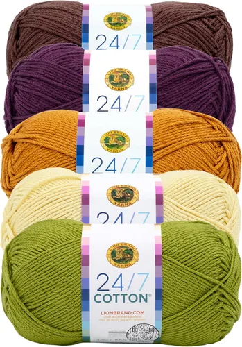 Vista 85 de Lion Brand Yarn - Hilo ligero 24/7 de algodón para tejer, hacer ganchillo y manualidades, Ámbar, paquete de 1 Light Worsted 100% Mercerized Cotton