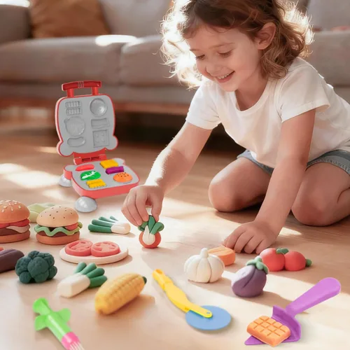 Vista 2 de Herramientas de masa para niños, 41 juguetes de masa, incluyen moldes de comida para jugar, cupcakes, helado, hamburguesa, papas fritas, fideos