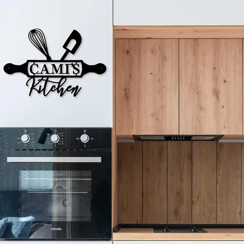 Vista 6 de Letrero de metal personalizado con nombre personalizado para cocinero de restaurante, letreros de monograma para cocina casera, regalo
