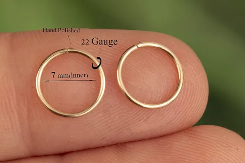 Vista 21 de Aretes de aro de oro de plata – Aretes de aro para mujer, dos piezas de aros de plata fina rellenos de oro, aro de hélice, anillo de tragus, aro