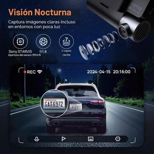 Vista 4 de 70mai Cámara de tablero 4K delantera y trasera con STARVIS, cámara de salpicadero con WiFi de 5 GHz, cámara GPS para automóvil