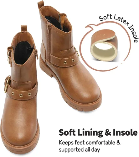 Vista 5 de DREAM PAIRS Botines impermeables con cremallera lateral para niñas pequeñas y grandes