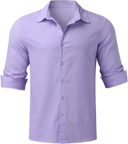 Vista 4 de Mens Shirts Summer Cotton Linen Long Sleeve Button Down Shirt Casual Stylish Solid Work Shirt Trendy Clothes 2023