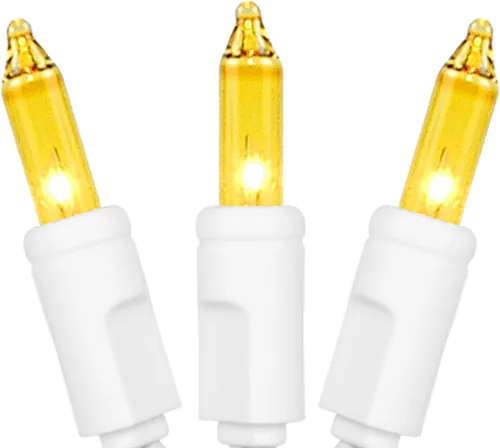 Vista 4 de Novelty Lights Cadena de Mini Luces Incandescentes de 50 Pies con 100 Bombillas, Amarillas con Espaciado de 6 Pulgadas en Cable Blanco, Mini Luces