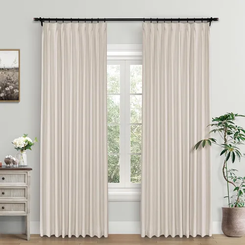 Vista 25 de Macochico Cortinas opacas de lino plisadas para oscurecer la habitación, panel con aislamiento térmico para dormitorio, sala de estar, sala