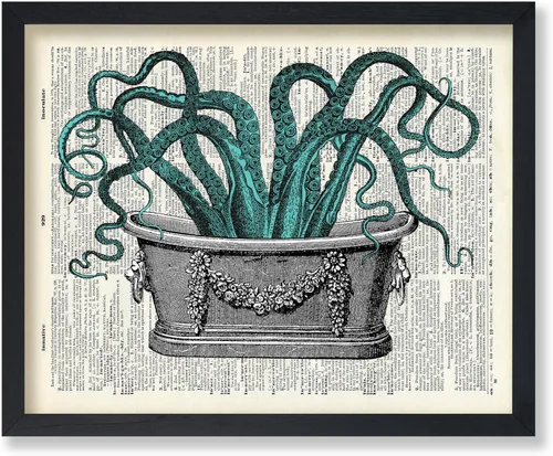 Vista 33 de Poster Master Póster de pulpo para parejas, póster de diccionario, arte Kraken, regalo romántico para él, ella, amantes, decoración náutica