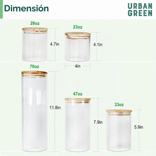 Vista 3 de Botes de vidrio Urban Green con tapas herméticas, Botes de vidrio herméticos con tapas con candado, (Bambú-20oz-30oz)
