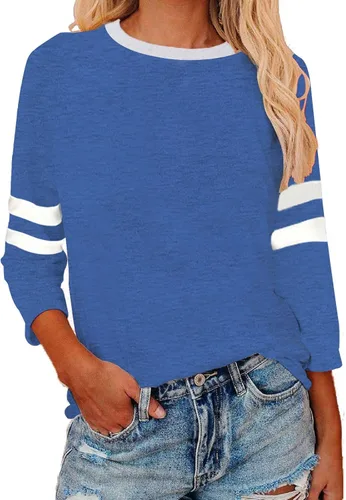 Vista 16 de Camisas de manga 3/4 para mujer, camisetas de verano con cuello redondo, camisetas básicas sueltas de mezcla de algodón para mujer