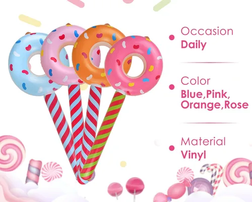 Vista 6 de DS. DISTINCTIVE STYLE Juego de 4 paletas inflables con forma de dona de 33 pulgadas, decoración de cumpleaños con temática de caramelos, accesorios