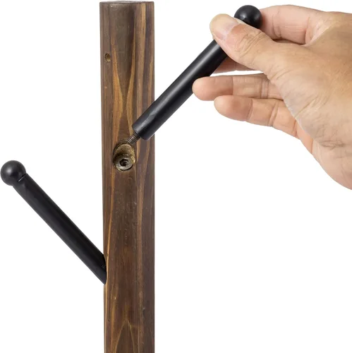 Vista 7 de MyGift 4 ganchos montados en la pared, madera maciza marrón rústica y metal negro para sombrero, perchero vertical para colgar ropa con ganchos