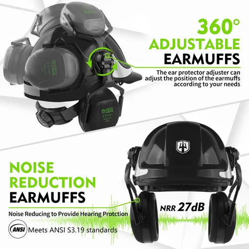 Vista 4 de GREEN DEVIL Casco protector de seguridad para motosierra, casco forestal con visera integrada de malla, protector facial de malla, orejeras 4 en 1