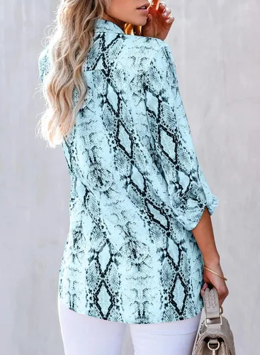 Vista 3 de Astylish Blusa tipo túnica con botones para mujer, con estampado de serpiente, 3 y 4 pestañas