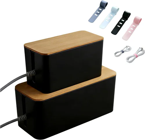 Vista 12 de Juego de organizador de cables 1L+1 pequeño con 4 bridas de silicona, caja de organización de cables de 2 piezas, organizador de cables de tapa