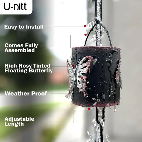 Vista 3 de Cadena de lluvia colección de agua para canalones, atrapador de agua de lluvia y desviador, cadenas de 8.5 pies para jardín exterior, copas