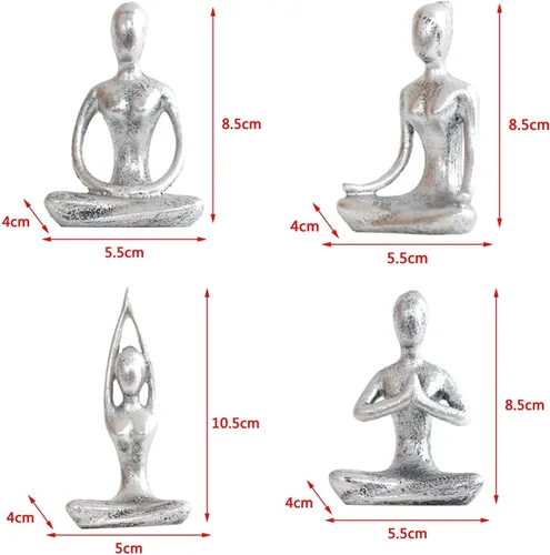 Vista 4 de 4pcs Yoga Escritorio Figurines Niña Estatua Yoga Pose Escultura Yoga Estatuilla Decoración para el Hogar Escritorio Decoración - Plata