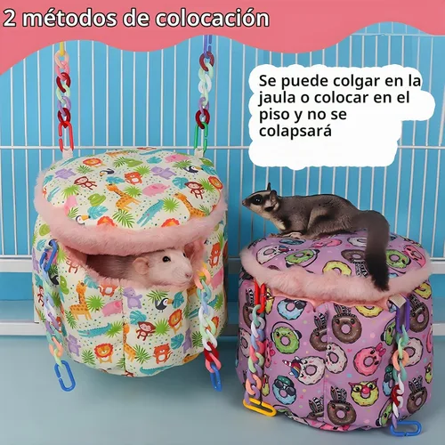 Vista 5 de Cama colgante para ratas, accesorios de jaula de planeador de azúcar, hamaca de conejillo de indias, cama nido cálida para dormir, hamaca de jaula
