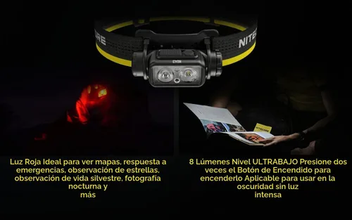 Vista 10 de Nitecore NU43 linterna recargable frontal, 1400 lúmenes USB-C brillante ligera para camping, correr o trabajar, con foco, luz roja, incluye pegatina