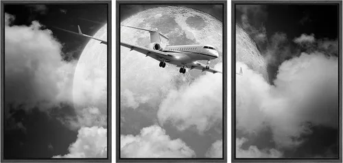Vista 114 de wall26 Lienzo enmarcado para pared, juego de arte exótico tropical, océano, mar, avión, puesta de sol, transporte, fotografía, realismo, decorativo