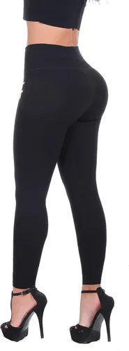 Vista 6 de Leggings de algodón para mujer con cremalleras con moldeador interno de cuerpo y levantador de glúteos, múltiples estilos 1172/Negro