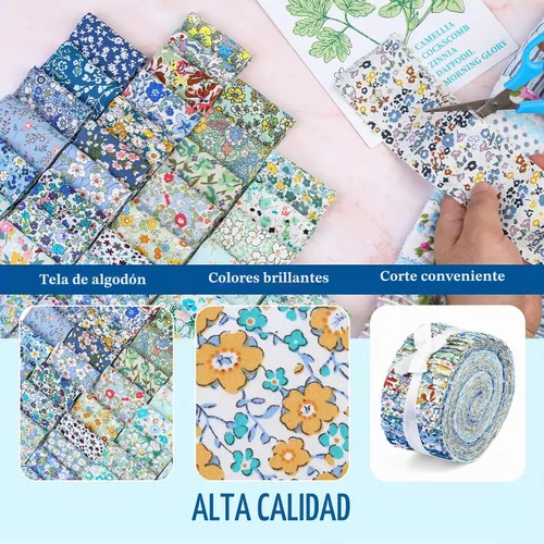 Vista 3 de 45 piezas de rollos de tela, tiras de tela precortadas para acolchar, tela de acolchado de algodón para manualidades de patchwork, algodón de tejido