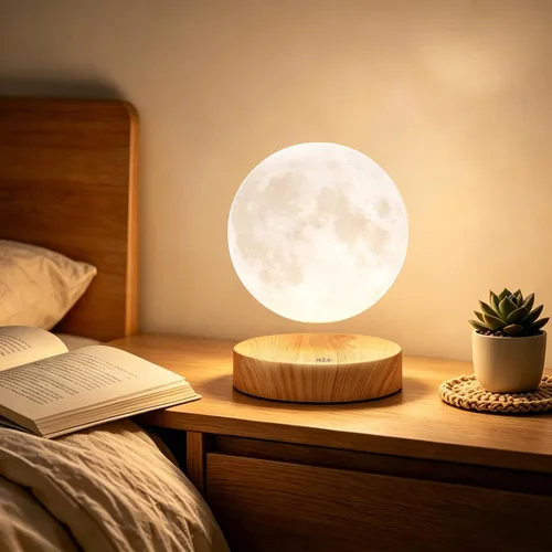 Vista 2 de Lámpara LED de luna de levitación giratoria con total libertad, con impresión 3D, tiene 20 modos de funcionamiento, regalo único, decoración