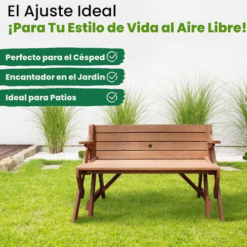 Vista 6 de Merry Garden Mesa de comedor de madera intercambiable para patio al aire libre, natural, blanco