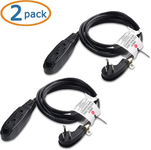 Vista 2 de Cable Matters Paquete de 2 cables de extensión de enchufe plano de 13A 1625W 125V de 3 tomas, 6 pies