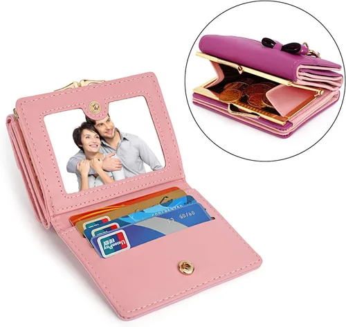 Vista 3 de UTO - Billetera para niñas de cuero vegano, lindo gato colgante, organizador de tarjetas, monedero para mujeres, Zoe Rose Red, S