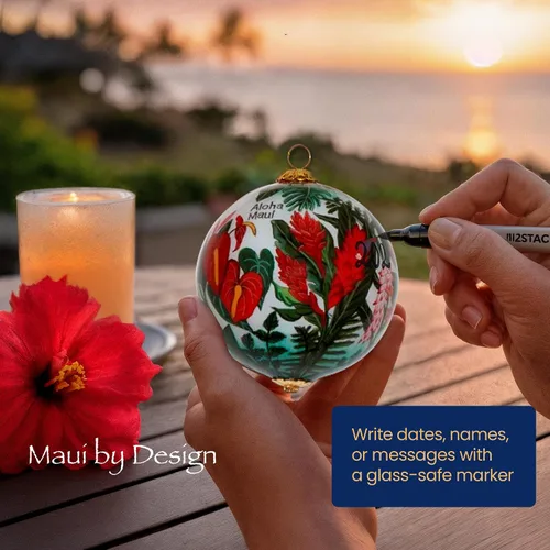 Vista 7 de Cornucopia Maui ornamento de Navidad de cristal pintado a mano con caja de regalo, recuerdo coleccionable CC/M