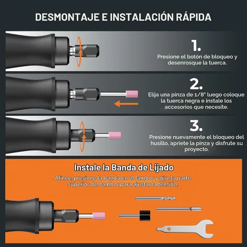 Vista 5 de Kit de herramientas de manualidades - Mini herramienta giratoria, pistola de aerógrafo con compresor para lijado, tallado, grabado, pintura, batería