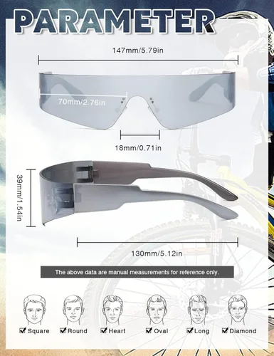 Vista 4 de MASDUN Gafas de sol envolventes futuristas sin montura para mujeres y hombres, gafas de sol Cyberpunk con visera